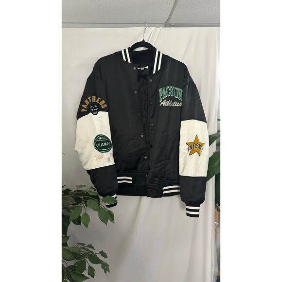 PacSun 90s Oversized Athletic Varsity Jacket Black Size XS/S - Picture 3 of 8